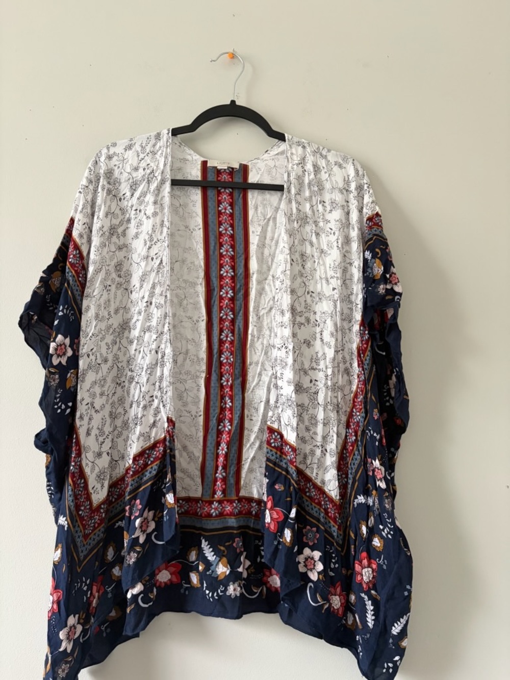 LOFT Navy Blue, White & Red Floral Open Cardigan